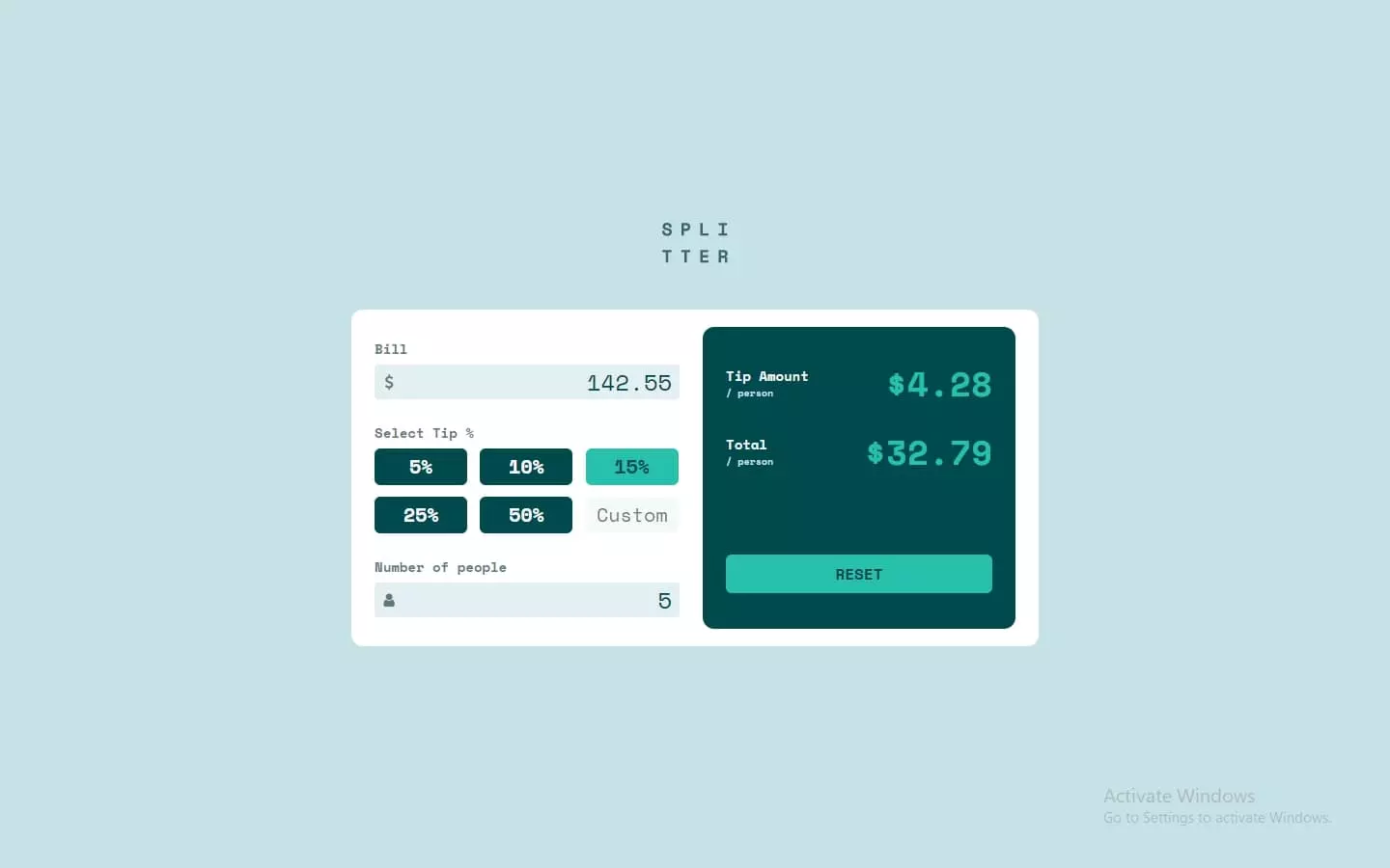 Frontend Mentor Tip Calc Challenge
